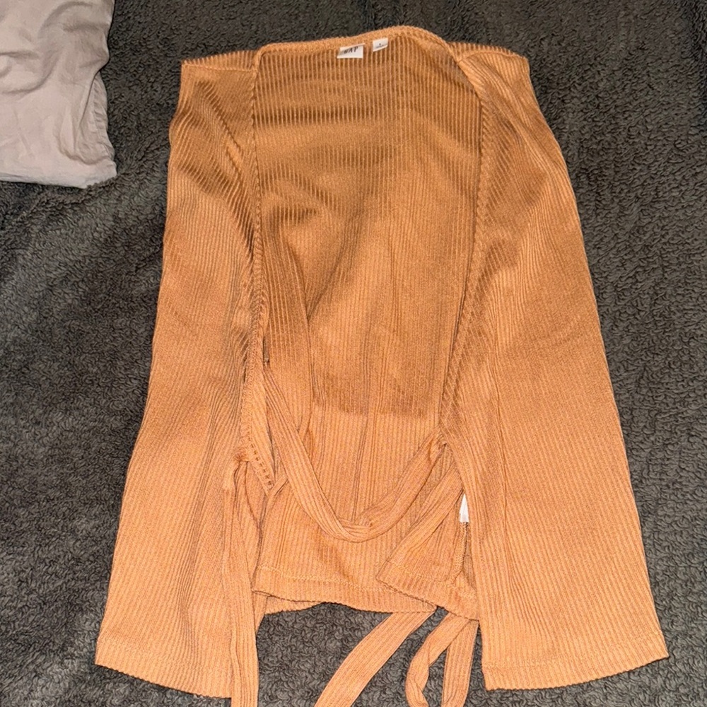 Ribbed Tan Open Cardigan